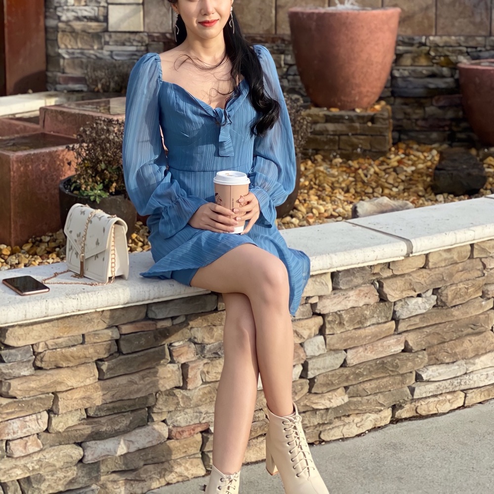 Simplee Tie front ruffle hem bustier dress